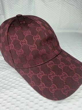 UNISEX GUCCI GG MONOGRAM CANVAS BASEBALL CAP BURGUNDY ADJUSTABLE HAT